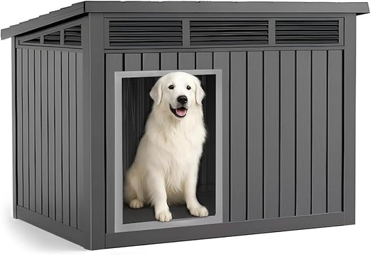 Dog House Indoor Outdoor,Resin Waterproof Puppy Shelter with Air Vents and Elevated Floor