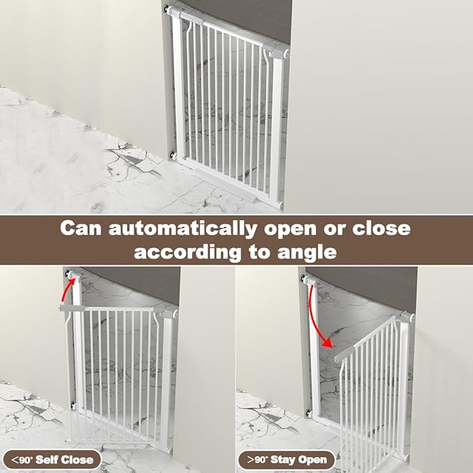 41" Extra Tall and Wide Baby Gate, 63-65.7'' Wide Pet Cat Gate for Doorway, Extra Wide Pressure Mounted Child Door with Expansion Kit, Metal Safe Gate, Tall Dog Gate, White