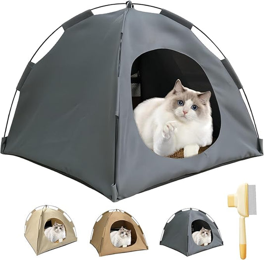BreezyDen Pop-Up Pet Tent – Portable Hideaway for Cats & Small Dogs, Portable Indoor/Outdoor Pet Tent House with Mesh Window, Waterproof, Breathable, Scratch-Resistant, Fully Washable (Gray,L)