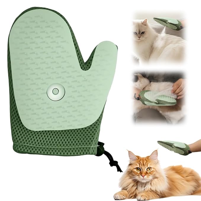 All-in-One Grooming Mist Glove for Pets, Upgrade Efficient Pet Hair Remover Gloves Grooming Spray Comb, Gentle Deshedding Efficient for Dogs & Cats (Green)
