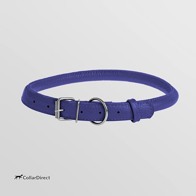 CollarDirect Rolled Leather Dog Collar, Soft Padded Round Puppy Collar, Handmade Genuine Leather Collar Dog Small Large Cat Collars 13 Colors (11-14 Inch, Purple Textured)
