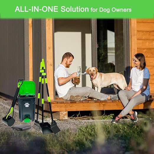 20L/5Gallon Dog Poop Trash Can Outside with Pooper Scooper & 50 Waste Bags- Outdoor Dog Poop Trash Can with Lid, Foot Pedal and Removable Inner Bin Waterproof and Odor Control