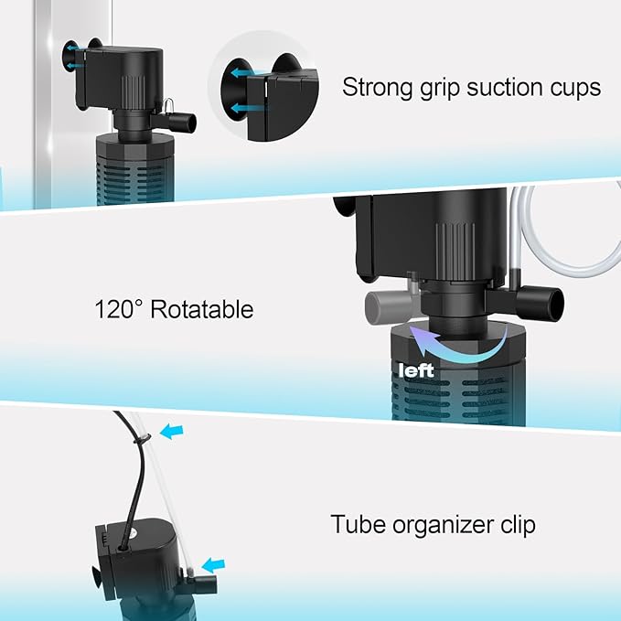 Aquarium Internal Filter for 20-50 Gallons, Ultra-Quiet Fish Tank Filter Biochemical Filtration 320GPH Powerful Pump Submersible Aquarium Filter Tank Clear Air Supply