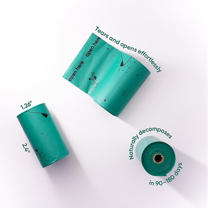 Compostable Dog Poop Bags – 120 Count Refill Rolls, TÜV OK Compost HOME Certified, Plant-Based Materials, Leakproof, Unscented, Extra Thick, Fits All Dispensers