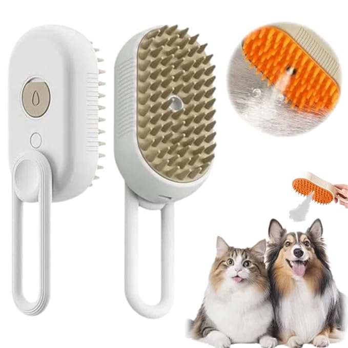 Cat Steam Brush 2025 New Pet Steam Groomer Comb, Painless Grooming Massage, 3 In 1 Water Brush for Cats Dogs (White)