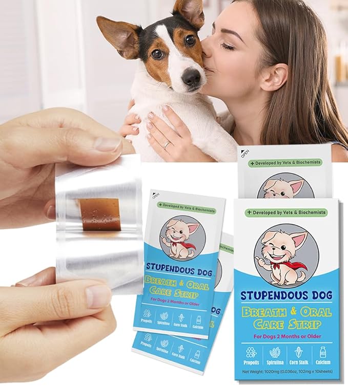 Breath Freshener Strip: Pet Dental Care Supplement for Clean Teeth, Fresh Breath, & Healthy Mouth - Dog Bad Breath Treatment, Brushless Oral Care Toothpaste for Dogs & Cats (30 Strips)