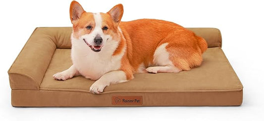 Chew Proof Dog Bed, 3" Memory Foam Dog Bed for Medium and Large Dogs, Removable and Washable Microsuede Cover, Waterproof Liner, Nonskid Bottom, 41x27 Inches XL Khaki