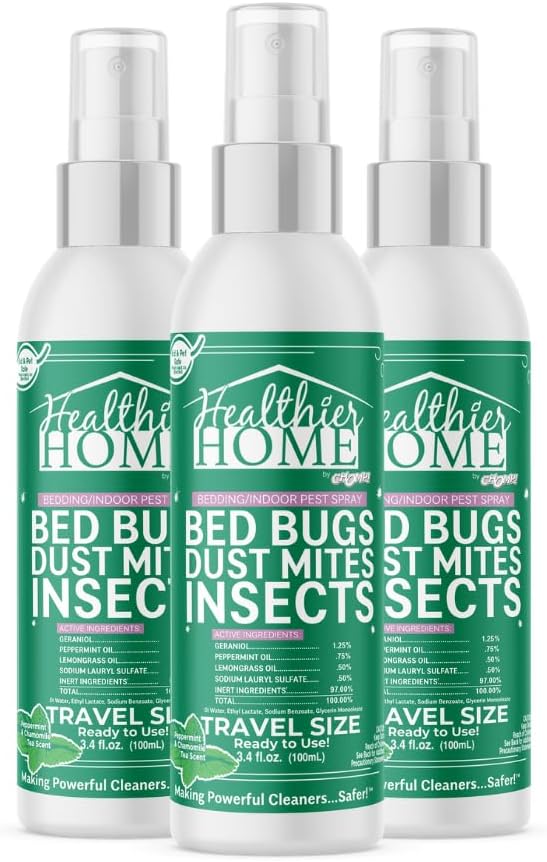 CHOMP! Bed Bug Spray, 3 Pack, Travel Size, Natural, Plant Based Bed Bug Killer, Insect & Pest Control for Home and Hotels for Ants, Bed Bugs, Spiders, Dust Mites, Flys, Peppermint Scent, 3.4 Fl Oz