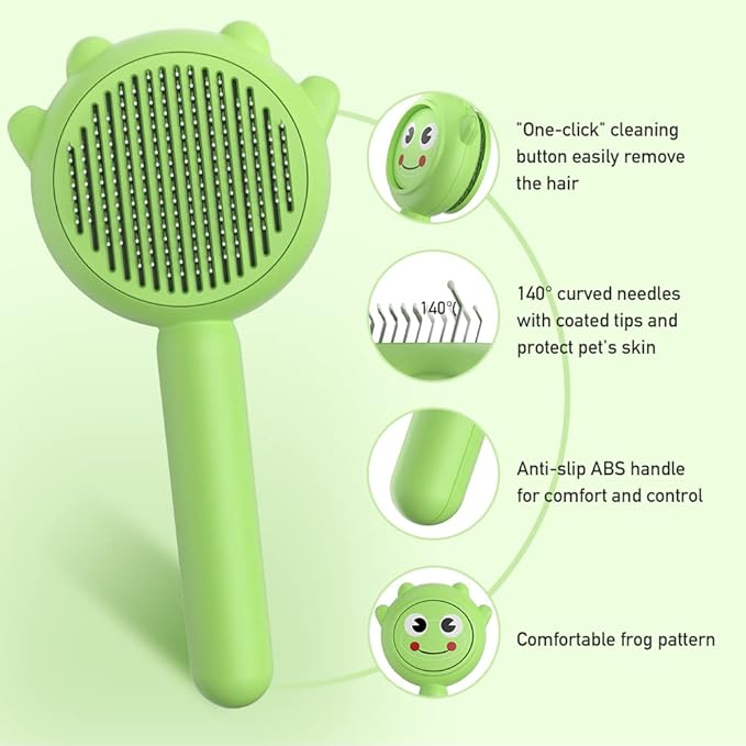 Dog Brush for Short or Long Haired Dogs, Frog Shape Dog Brush with Release Button, Dog Hair Brush Dog Grooming Deshedding Brush for Dog Kitten Rabbit Massage Removes Loose Fur