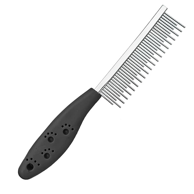 Dog or Cat Comb Grooming with Short and Long Teeth Dematting Knots Tangles Remover Combs Detangler Tool Suitable for Dogs Cats Poodle HorseStainless Steel Pin (Black)