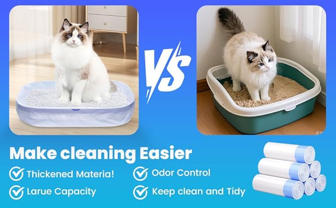 60 Pack Large Cat Litter Bags - 3MIL Extra Thick Leakproof Litter Box Liners, 31"x18" Heavy Duty Drawstring Cat Litter Liners for Automatic Litter Box, Odor Control Disposable Kitty Litter Bags 6 Roll