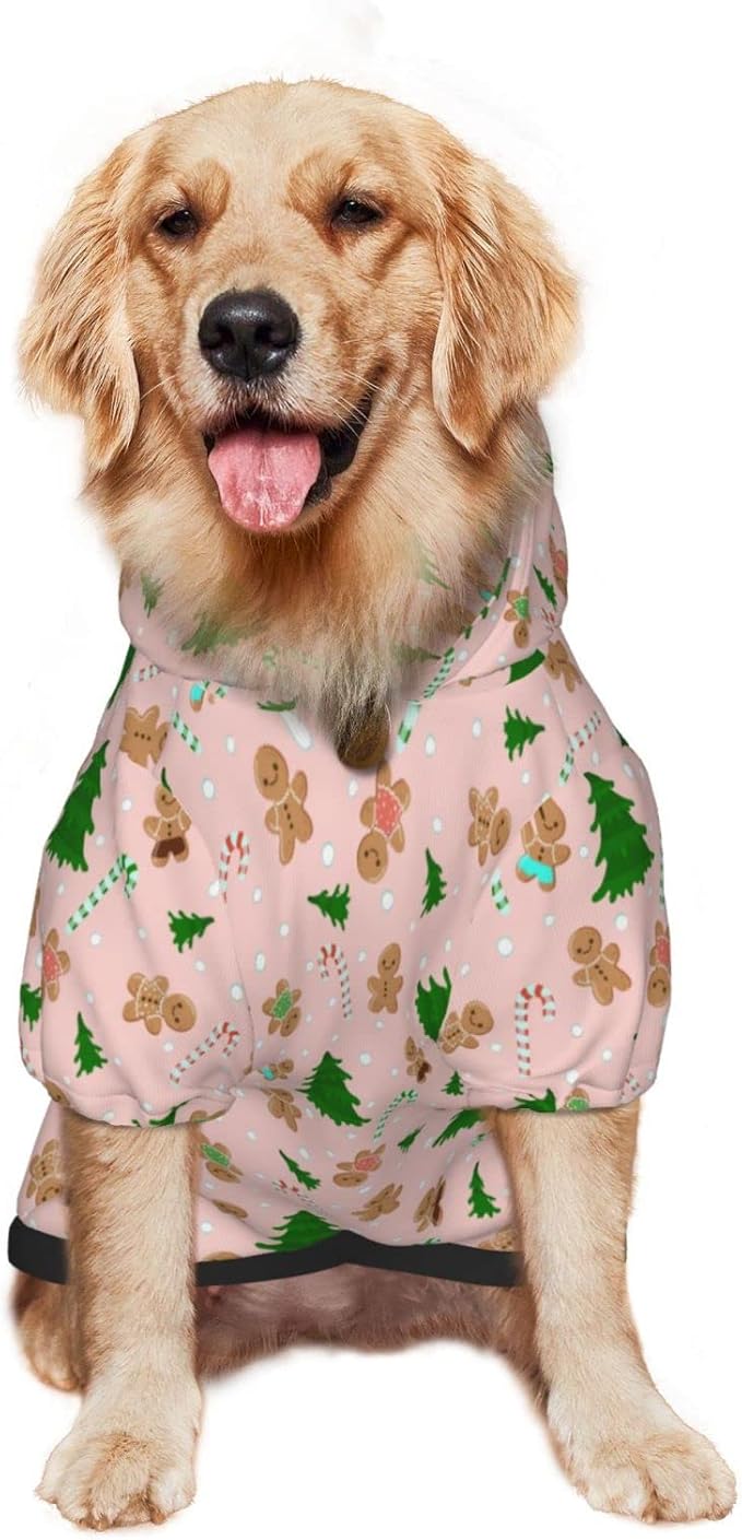 Christmas Gingerbread Men Hoodie,Christmas Cosplay Dog Clothes with Pocket and Hat Winter Clothes Sweaters XXX-Large