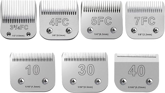 7PCS Dog Grooming Blades Compatible with Andis Dog Clippers,Dog Clipper Blades Compatible with Oster A5,Wahl km10 Dog Clippers for Animal Dog Cat Horse,Stainless-Steel Blade Sharp