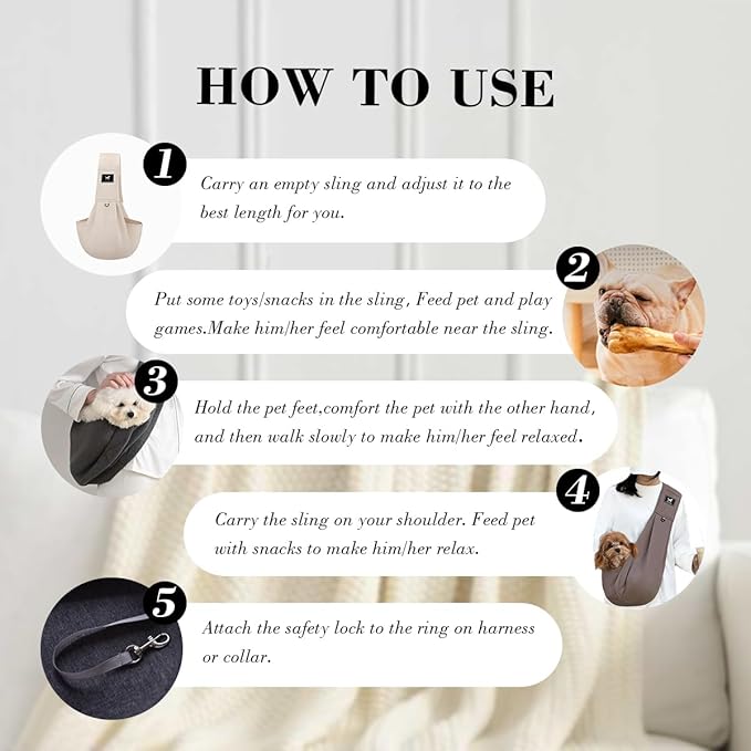 Dog & Cat Carrier Sling, Adjustable Soft Padded Shoulder Puppy Carrier, Hands-Free Dog Carrier Bag with Double Safety Buckles Premium Material for Outdoor Travel (Light Gray, M)