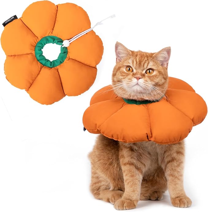 Cute Waterproof Cat Recovery Collar - Anti-Bite Lick Wound Healing Safety Elizabethan Collar - Orange Pumpkin Cat Halloween Costume