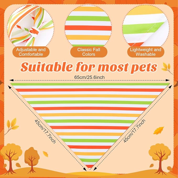 48 Pieces Fall Dog Bandanas Bulk Colorful Autumn Bandanas for Dogs with Polka Dot Stripe Wave Patterns for Pets Doggies Fall Autumn Thanksgiving Party Costume Accessories