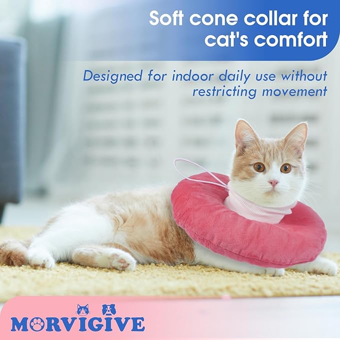 Cat Cones to Stop Licking, Adjustable Neck Soft Elizabethan Collar After Surgery, Comfortable & Lightweight Cute Kitten Donut Collar for Head/Foot Wounds Recovery, Pink Small