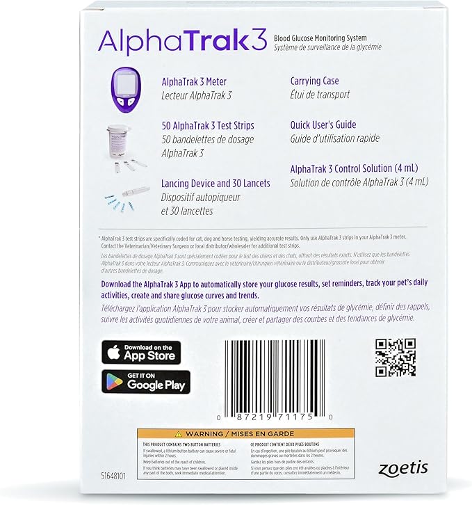 AlphaTrak 3, 8 Piece Pet Blood Glucose Monitoring Kit for Diabetic Cats, Dogs, and Horses All-in-One Solution for in-Clinic Or at Home, with Digital Results