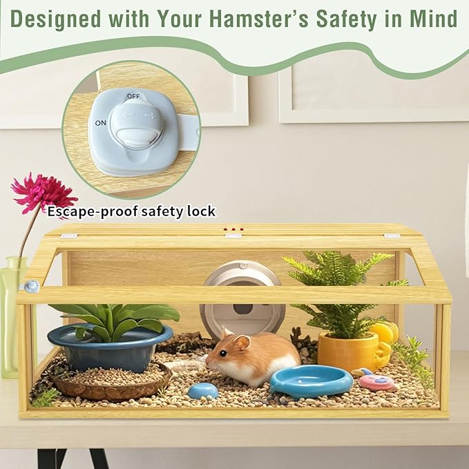 48" Large Hamster Cage, Chewproof Gerbil Cages and Habitats, Openable Top Roof Window with Silencing Pad, Wooden Guinea Pig Cage for Small Animals, Dwarf and Syrian Hamster, 40 x 20 x 20 Inches