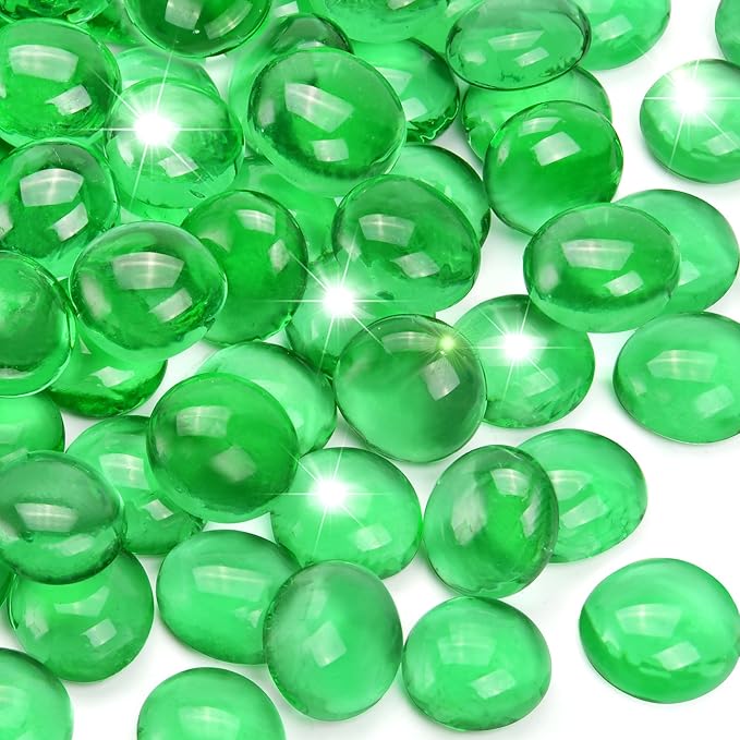 1LB Green Flat Glass Marbles for Vases, Gemstone Beads Vase Filler Decorative Glass Pebbles for Fish Tank, DIY Crafts, Aquarium Decor Rocks