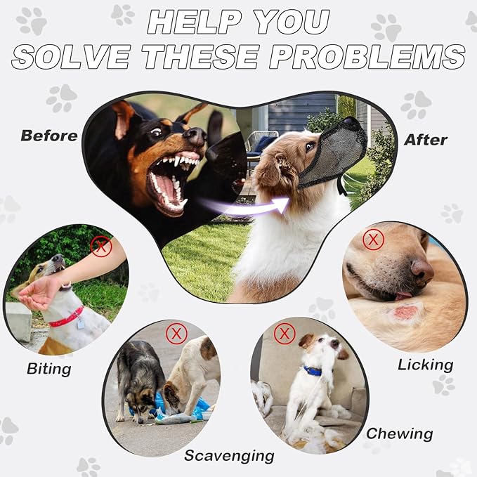 Dog Muzzle, Soft Air Mesh Muzzle for Small Medium Large Dogs Anti Biting Barking Chewing Scavenging, Breathable Adjustable Loop Pets Muzzle with Front Opening Design Allows Panting Drinking (Black,XL)