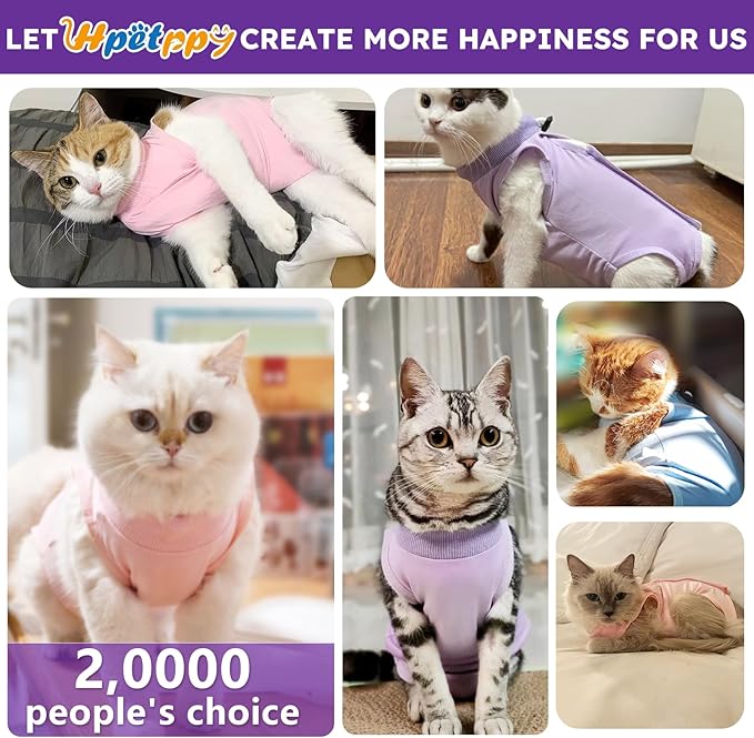 Cat Recovery Suit for Abdominal Wounds or Skin Diseases,Kitten Onesie for Cats After Surgery Wear Surgical Spay Suit for Female Cats Kitten Cone of Shame Alternative-Purple(S)