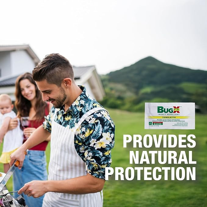 CoreTex Bug X FR DEET-Free Insect Repellent Wipes with Resealable Travel Bag - Pack of 15 Single-Use, Naturally Derived Geranium Oil Bug Wipes - Protects Against Flies, Fleas & Mosquitoes