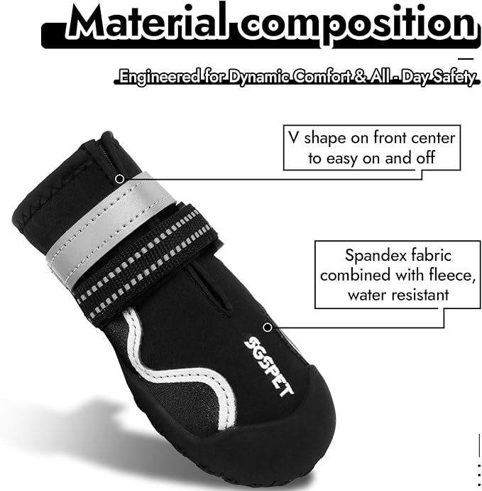 Dog Shoes, Waterproof Dog Boots & Paw Protectors with Anti-Slip Sole, 4pcs/Set Pet Dog Booties, Reflective Dog Shoes for Small Medium Large, Winter Snowy Summer Hot Pavement (Black, 7# (XL))