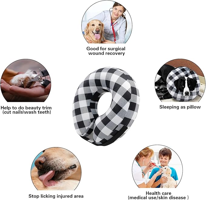 CuteBone Inflatable Dog Cone with Removable Soft Fleece Covers for Small/Medium/Large Dogs and Cats Neck Donut Collar After Surgery