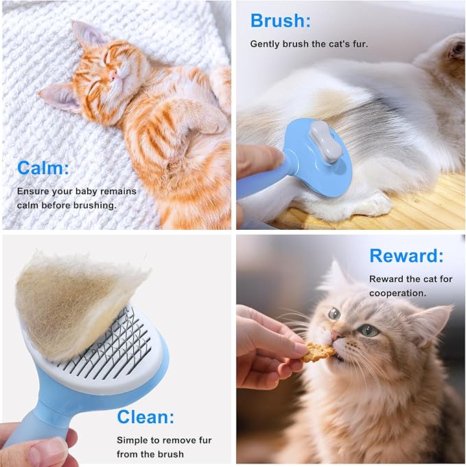 Cat Hair Brush,Cats Brushes for Shedding,Soft Silicone Self Cleaning Brush for Short and Long Haired Cats for Grooming and Shedding (Blue)