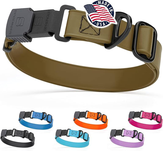 Dogline Biothane Waterproof Dog Collar with Herm Sprenger Black Stainless Steel Quick Release Buckle – Heavy Duty Tactical Durable Collar for Dogs – Comfortable and Safe Pet Collar W3/4" L12-19 Brown