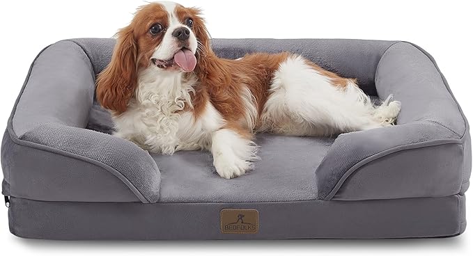 Bedfolks Orthopedic Dog Bed, Waterproof Dog Sofa Bed for Medium Dogs, Egg Foam Pet Couch Bed with Removable Washable Cover and Nonslip Bottom, Dark Grey