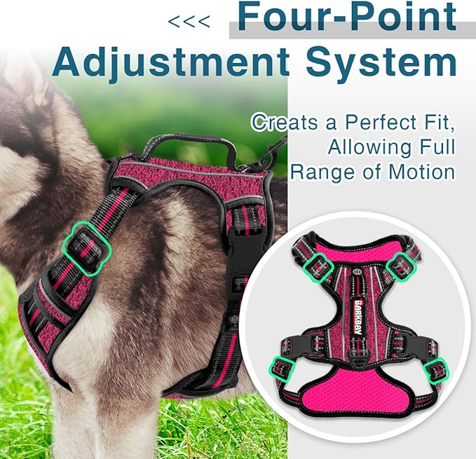 BARKBAY Dog Harness No Pull with ID Tag Pocket - Heavy Duty, Reflective, Easy Control for Large Dogs(Pink/Black,L)