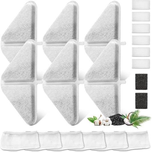 6 Sets of Replacement Filters for 230oz/7L Dog Water Fountain, GISOFIK Cat Water Fountain Filter, 5 Layers Filtration System Pet Fountain Filters Replacement (6 Filters+6 Mesh Bag+8 Sponge)