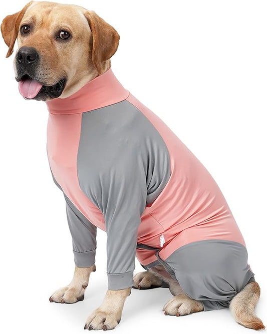 Dog Recovery Suit, Abdominal Wound After Surgery Wear, Prevent Licking Wounds, E-Collar & Cone Alternatives, Long Sleeve Postoperative Shirts Dog Pajamas Prevent Shedding(Large, Pink)