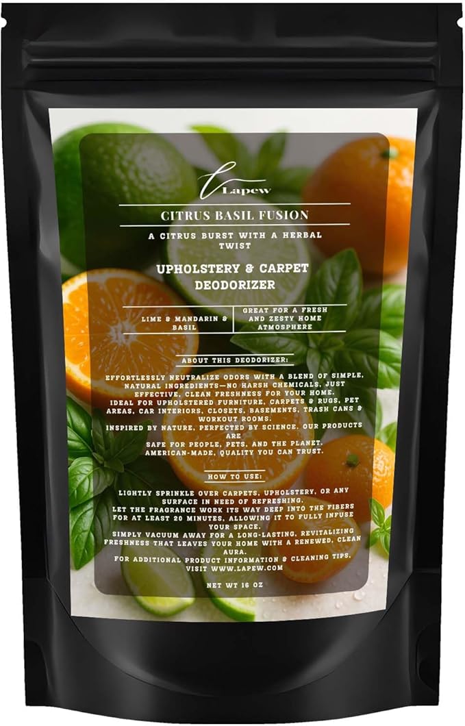 Citrus Basil Fusion Carpet Freshener Powder: Powerful Odor Eliminator for Home, Upholstery Deodorizer, Carpet Deodorizer, Pet Urine, Cat Litter Box - Citrus Basil Fusion Fragrance