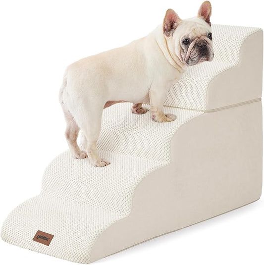 Dog Stairs for High Beds - Pet Stairs Ramp for Couch, 35D Foam Dog Steps for Small to Large Pets, with Non-Slip Bottom Beige, 5 Steps