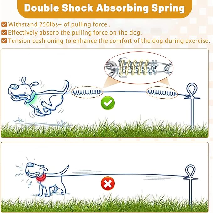 Dog Tie Out Cable - 10/15/20/25/30FT Heavy Duty for Large Dogs Up to 250LBS - Rosy Pink/Blue/Purple/Silver/Red/Green/Yellow