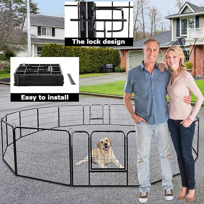 BestPet Dog Playpen Indoor 32 inch 16 Panels Metal Dog Pen Pet Dog Fence Outdoor Exercise Pen with Doors,Pet Puppy Playpen for RV Camping Yard, Black