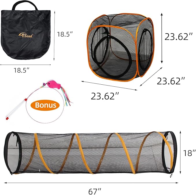 Collapsible Cat Play Tunnel + Cube with Three Ways for Indoor and Outdoor, Cat Enclosure, Tunnel and Tent Connection