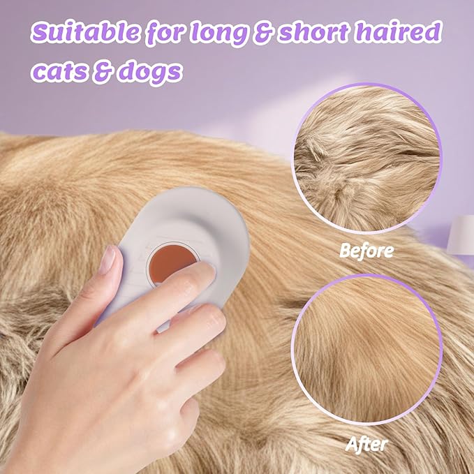 4 in 1 Cat & Dog Steam Brush for Long/Short Hair Shedding - Rechargeable Pet Grooming Brush with Anti-Static Steam Spray, Foldable Handle & Dual Massage Modes for Home Pet Spa Cleaning