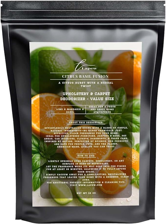 Citrus Basil Fusion Carpet Freshener Powder Refill 36 oz | Powerful Odor Eliminator for Home | Upholstery Deodorizer | Carpet Deodorizer | Pet Urine | Cat Litter Box | Lime Basil Mandarin Fragrance
