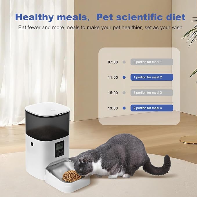 Automatic Cat Feeder, 4L Cat Food Dispenser with 10s Voice Recorder, Pet Feeder up to 8 Meals per Day, Timed Cat Feeder with Dry Food Sealed Ring (Jade White, 4L)