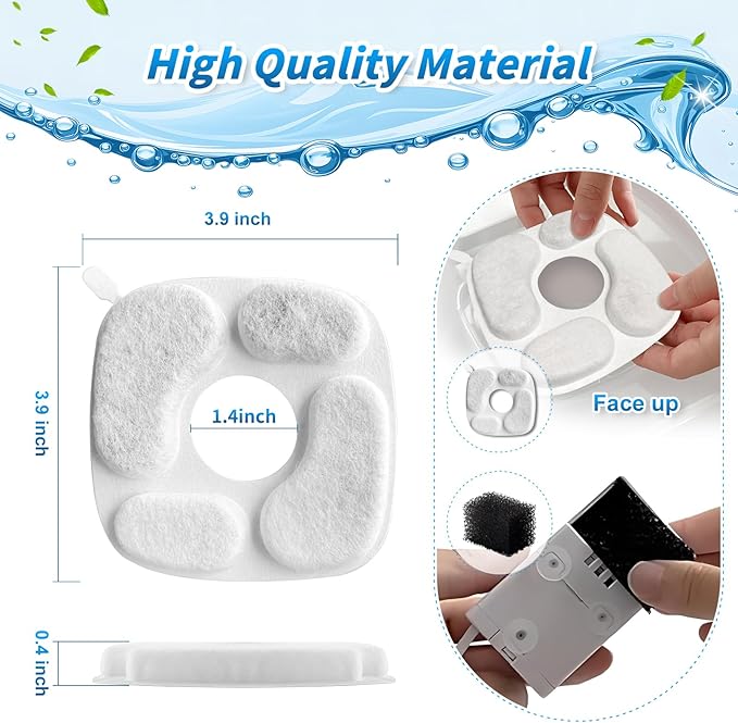 Cat Fountain Filters for 95 oz/2.8 Liter Automatic Pet Fountain Cat Fountain (4 Filters+4 Sponges)