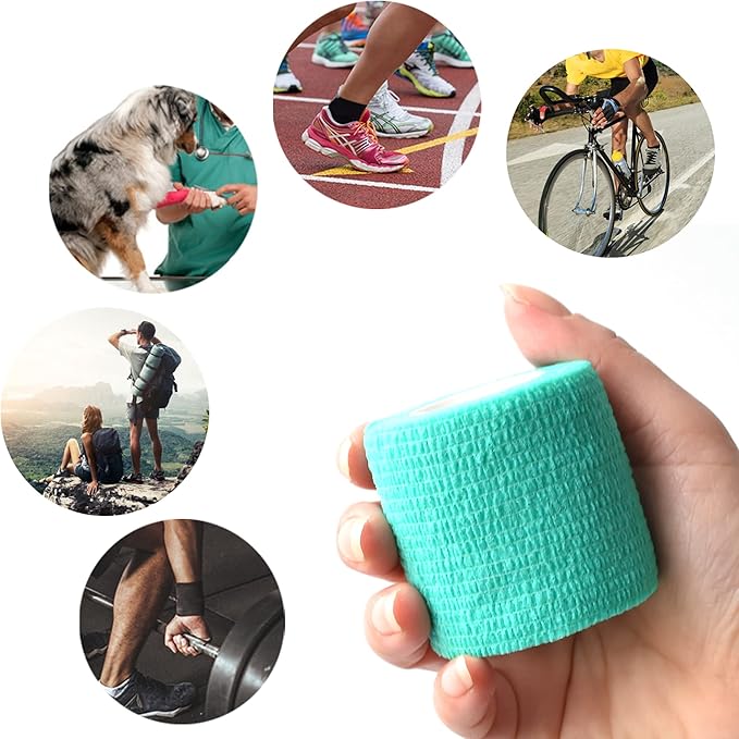 9 Pack 2" x 5 Yards Self Adhesive Bandage Wrap Self Stick Wrap for Ankle, Wrist, Finger, Sports, Breathable Cohesive Vet Tape for Pets (Middle Green)