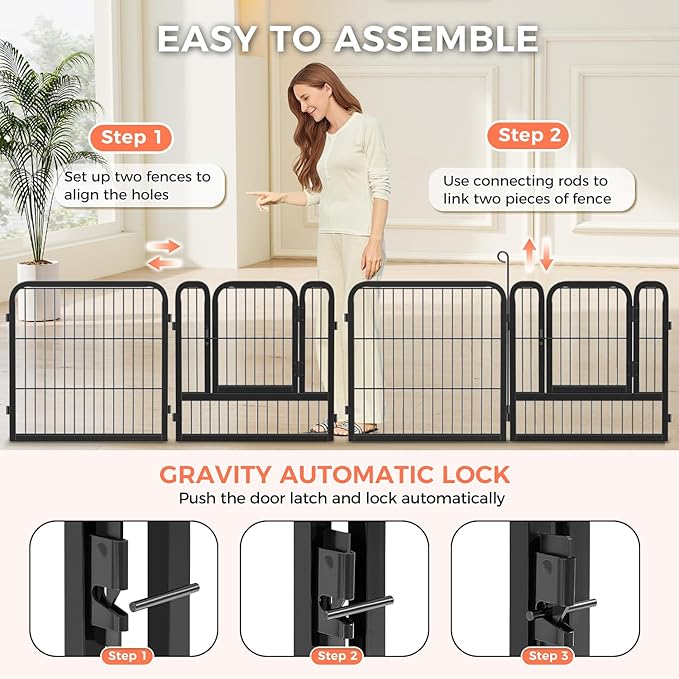 24 Inch 8 Panels Dog Playpen - Metal Pet Exercise Pen for Puppy, Indoor/Outdoor Dog Fence for Yard, Garden, Camping & RV Travel