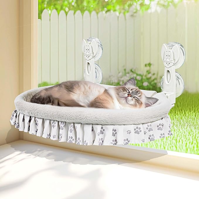 Cat Window Perch for Large Cats - No Tools Needed with 4 Super Suction Cups, Soft Chew-Resistant Fleece & Easy Clean Design
