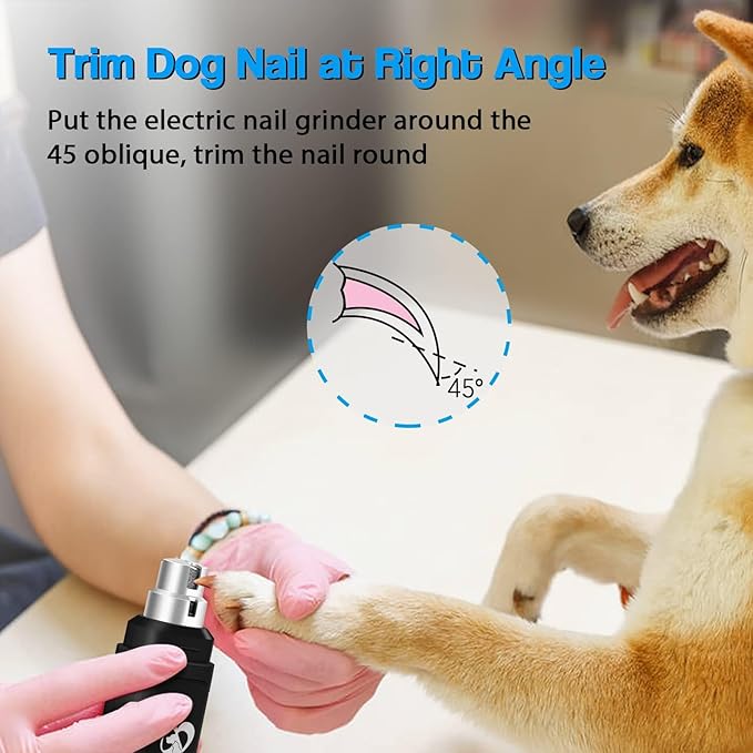 Casfuy Dog Nail Grinder Upgraded - Professional 2-Speed Electric Rechargeable Pet Nail Trimmer Painless Paws Grooming & Smoothing for Small Medium Large Dogs & Cats (Black)