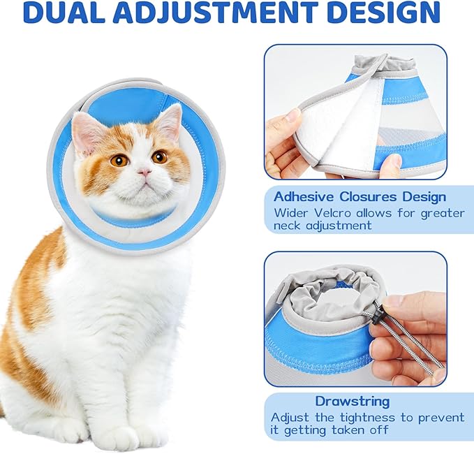 Breathable Air Mesh Cat Cone Collar Soft to Stop Licking, Adjustable, Foldable Lightweight Kitten Cones After Surgery Recovery for Cats & Kittens (Light Blue,L)