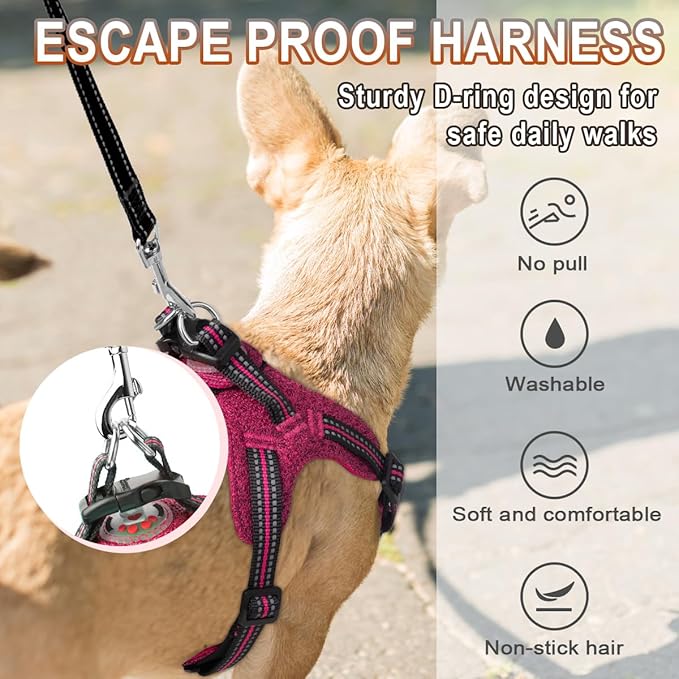 Dog Harness Step in Dog Vest Harness, Reflective Adjustable Puppy No Pull Harness Breathable Soft for Small and Medium Dogs Cats, Pink/Black, XS